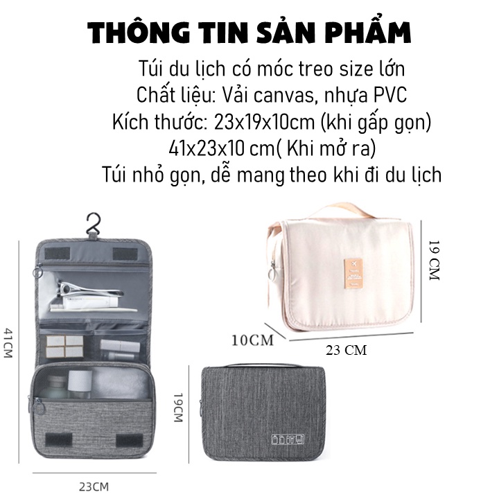 Túi đựng mỹ phẩm, đồ trang điểm du lịch vải gấp gọn và có thể treo được, nhiều ngăn thuận tiện cho lưu trữ