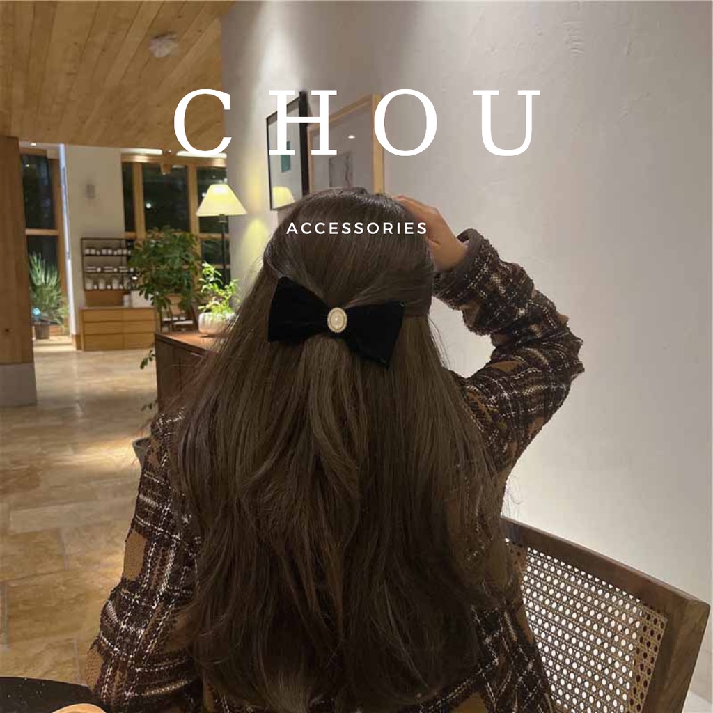 Kẹp Tóc Nơ Đính Hạt Ngọc Oval | CHOU ACCESSORIES |
