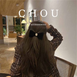 Kẹp tóc nơ đính hạt ngọc oval | chou accessories |