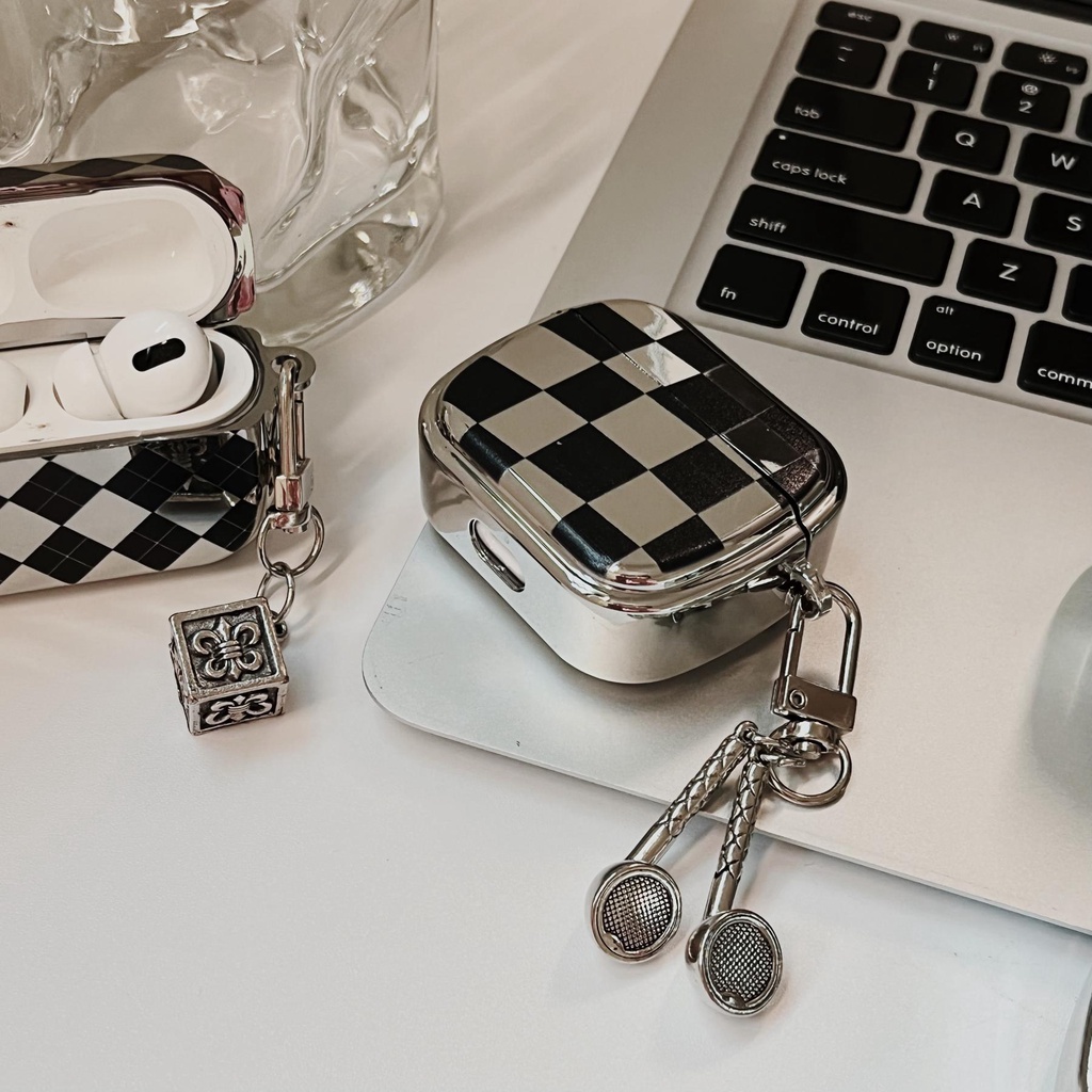 Vỏ Bảo Vệ Hộp Sạc Tai Nghe Bluetooth AirPods 1 2 Pro 3 2021 Bằng Tpu Mềm Mạ Điện Họa Tiết Kẻ Ô Sáng Tạo