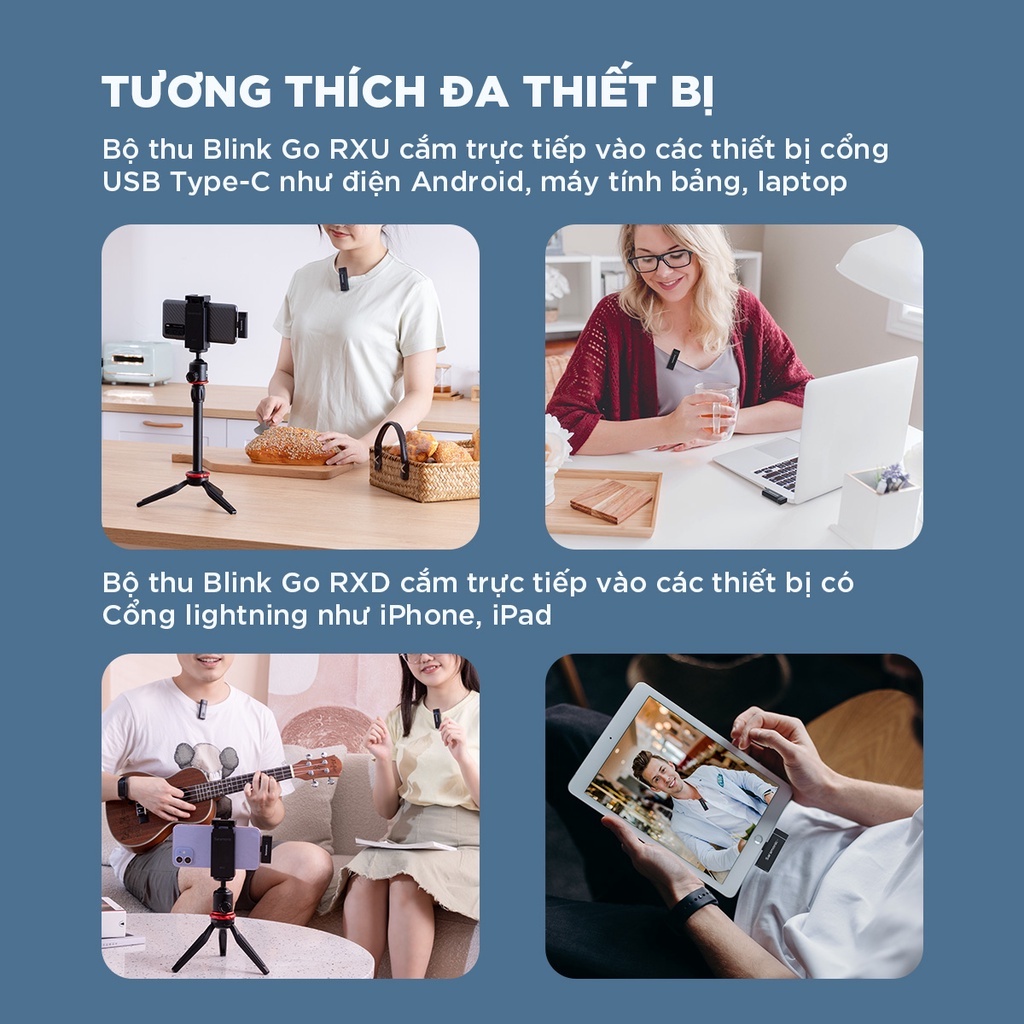 Micro Thu Âm Không Dây Saramonic Blink Go - Chuyên Dùng Điện Thoại - Nhẹ, Nhỏ gọn - Bảo Hành Chính Hãng 24 Tháng