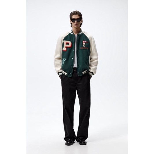 Order áo khoác auth tuồn ZARA của nam Áo khoác bomber phối vải có các miếng đáp trang trí hoạ tiết