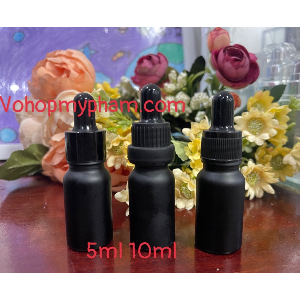 chai thủy tinh đựng serum, CHAI THỦY TINH ĐEN LỲ 5ml 10ml 20ml đầu bóp