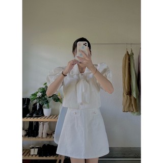 Set dạ trắng tiểu thư thắt nơ