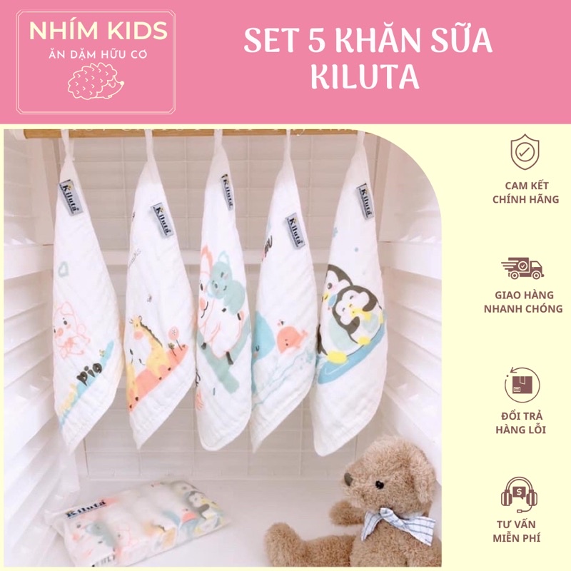 Set 5 khăn sữa eden mềm mại Kiluta cho bé