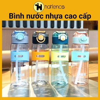 Bình nước nhựa, bình đựng nước thể thao cao cấp trong suốt có ống hút màu sang trọng
