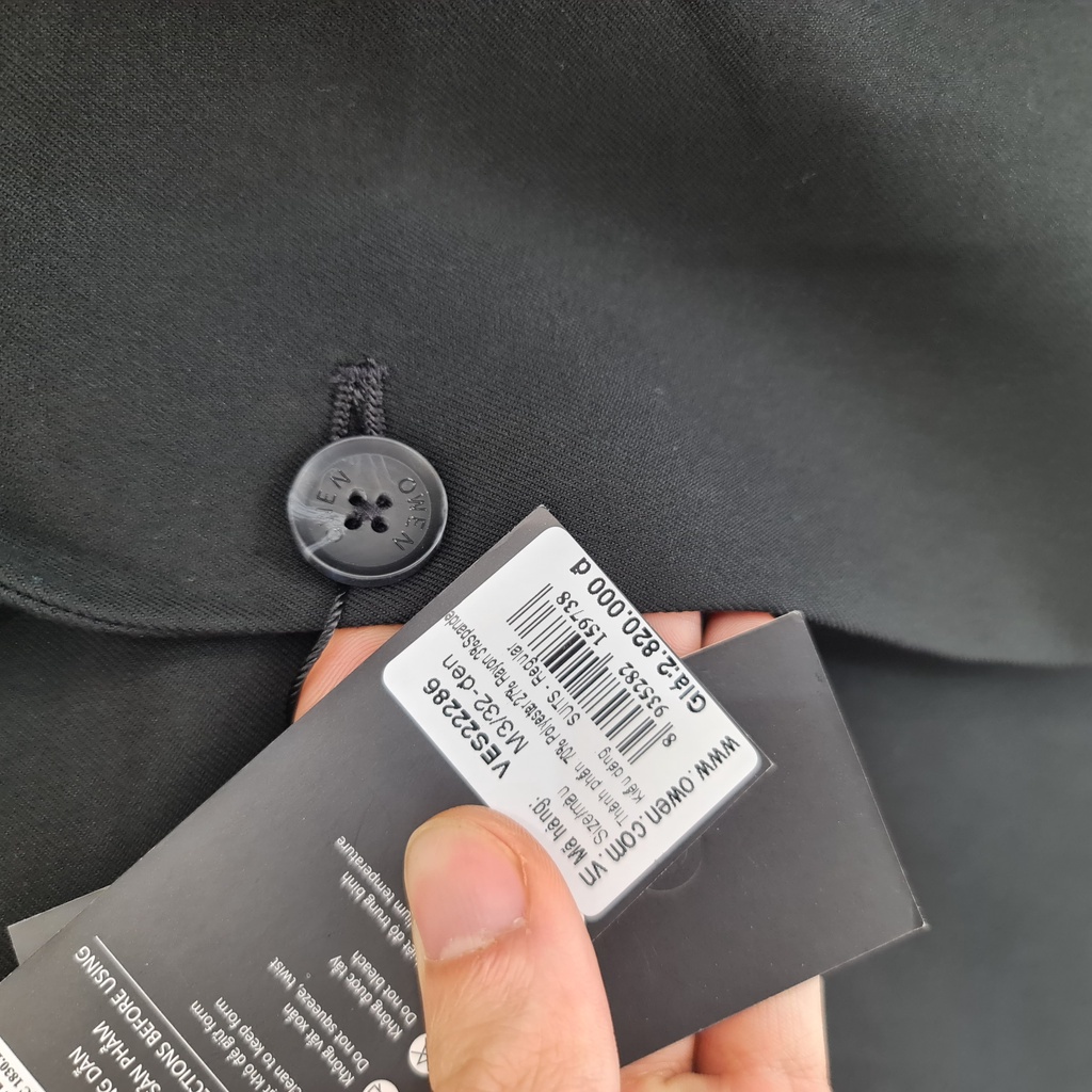 Bộ suit veston công sở nam cao cấp OWEN VES220959 áo vest comple màu đen vải polyester dáng suông một cúc tà xẻ hông