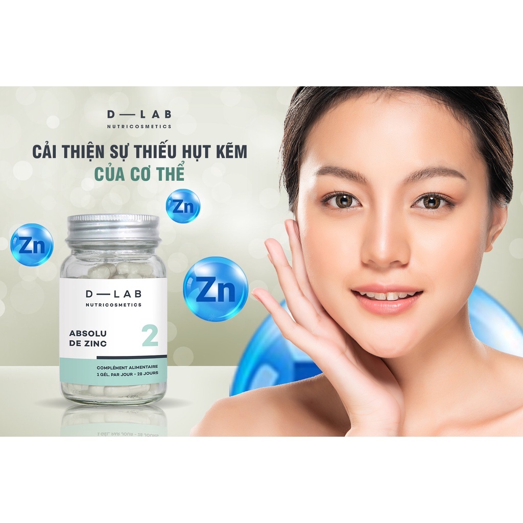 Viên Kẽm ABSOLU DE ZINC DLAB 28 viên tăng cường hệ miễn dịch, cải thiện vẻ đẹp làn da, cân bằng vi sinh đường ruột PHÁP