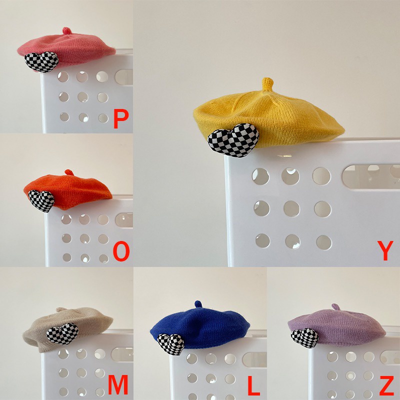 Mũ Beret Dệt Kim Họa Tiết Trái Tim Ba Chiều Phong Cách Hàn Quốc Cho Bé