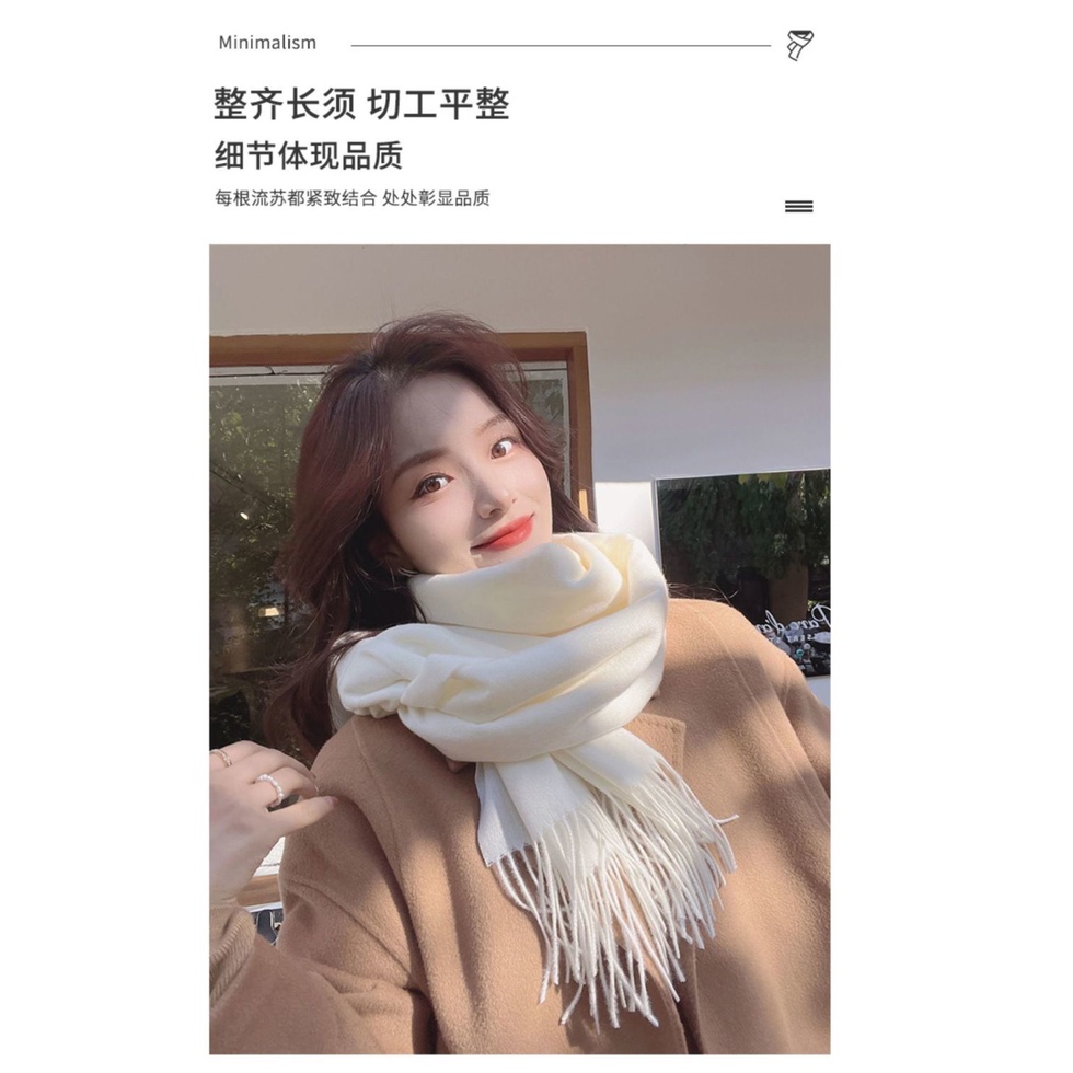 Khăn Choàng Cổ Vải Cashmere Cao Cấp Dày Dặn Màu Trắng Sữa Dễ Phối Đồ Phong Cách Nhật Bản