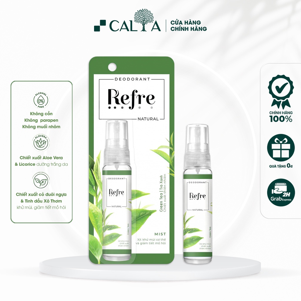 Xịt Khử Mùi Refre Hương Trà Xanh, Nhẹ Nhàng, Dưỡng Trắng, Hương Tự Nhiên - Refre Natural Mist 30ml
