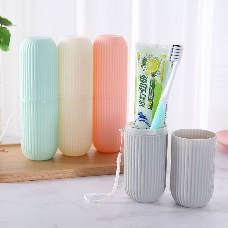 Hộp đựng bàn chải và kem đánh răng bằng nhựa kẻ sọc tiện dụng mang đi du lịch