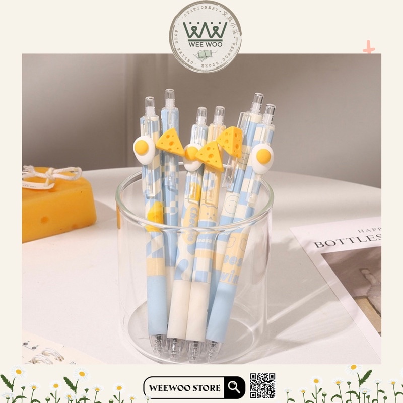 Bút gel bấm UMEI mực đen ngòi kim cao cấp thanh cài Cheese & Trứng rán - WeeWoo Store