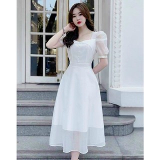 Váy Đầm voan TayNơ Chất Voan xịn Sò Vó mút ngực
