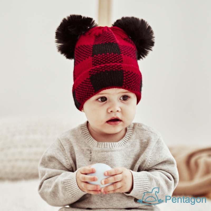 Mũ Len Giữ Ấm Mùa Đông Họa Tiết Sọc Caro Một Kích Thước Phù Hợp Cho Mẹ Và Bé