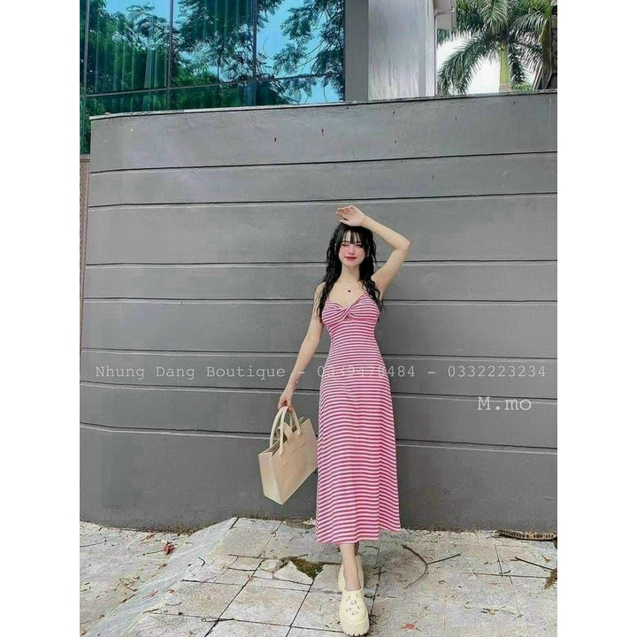 [11.11 Sale Freeship] Đầm hai dây dáng xoè dài xoắn ngực ,đi chơi dạo phố sexy quyến rũ dx