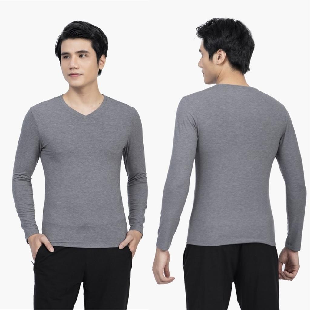 Áo thun giữ nhiệt nam dài tay Aristino ALT021W1 T-shirt Trơn Màu Vải Polyester dáng Cổ Tim Tay Và Gấu Suông Dáng Ôm Sát