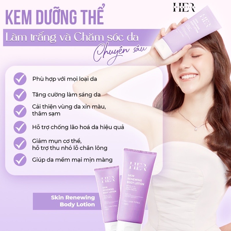 Kem body Trắng Da Her Cosmetic, kem body treatment, kem body retinol, kem skin renewing body