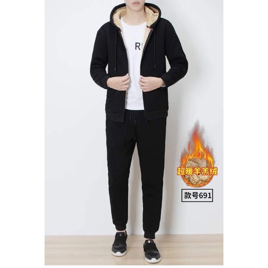 Bộ nỉ umi đen lót lông cừu unisex siêu ấm