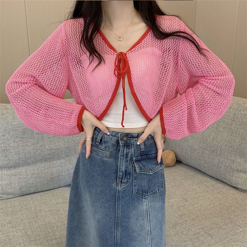 Áo lửng đan len YEYA buộc dây thời trang dành cho nữ