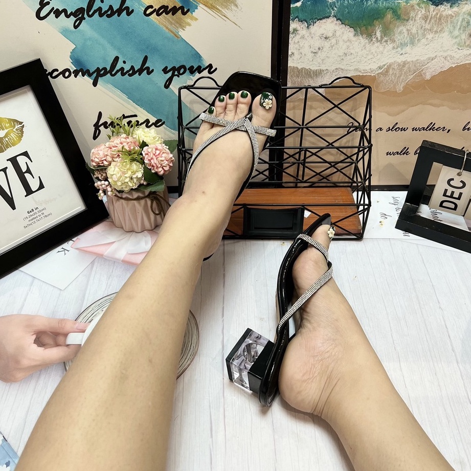 Dép Xỏ Ngón Nữ Đính Xoàn 🎀 HÀNG SẴN ẢNH THẬT 🎀 Dép Quai Kẹp Đế Cao 4 Phân SD420 shop diều phương