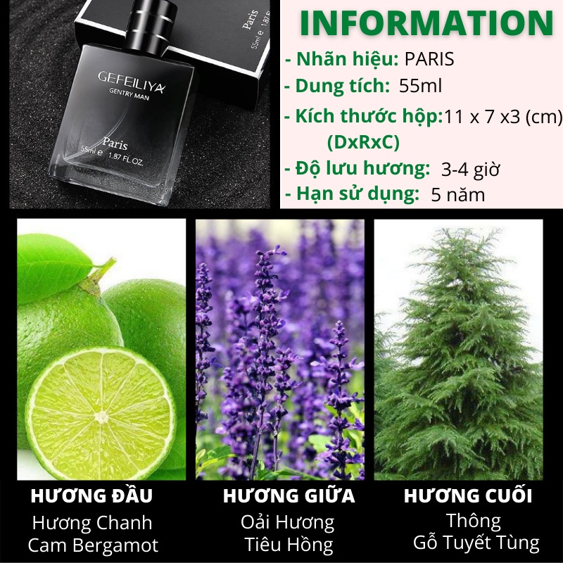 Nước hoa nam cao cấp GEFEILIYA, mùi hương dễ chịu, thơm lâu, mạnh mẽ, cuốn hút