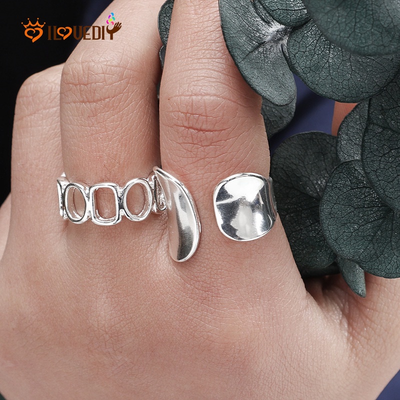[Hot] Nhẫn Hở Mỏng Mịn Họa Tiết Hình Học Rỗng Phong Cách Punk Cổ Điển Dành Cho Bạn Nữ