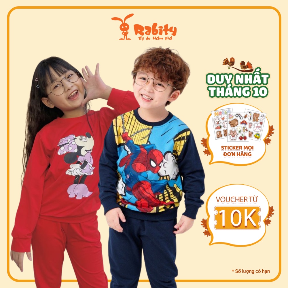Bộ quần áo nỉ trẻ em dài tay họa tiết bé gái Minnie bé trai Spiderman Rabity quần áo thu đông 5264.5284.5583