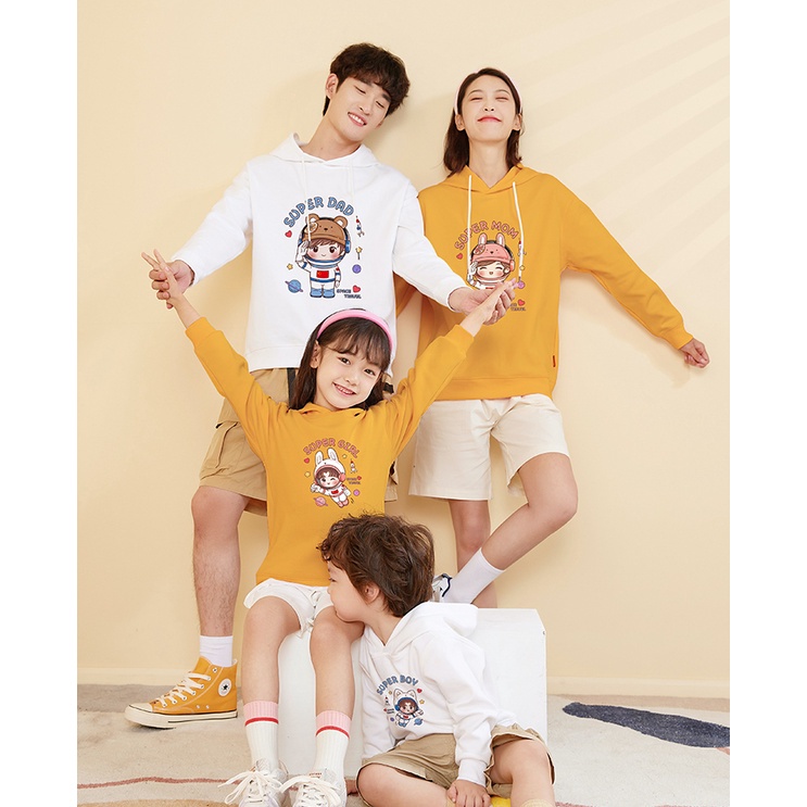 Áo Hoodie Gia Đình Familylove- Mẫu Áo Gia Đình Chibi Phi Hành Gia Super Dad/mom/boy/girl Chất Nỉ Da Cá Cotton 100%