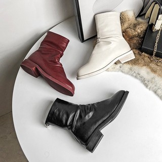 FREE SHIP 50K Giày Bốt nữ da nhăn kéo khóa sau 2 màu siêu hot
