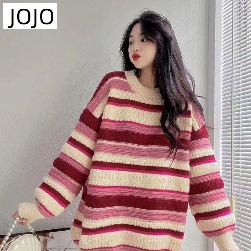 Áo Sweater Cổ Tròn Dáng Rộng Họa Tiết Kẻ Sọc Phong Cách Nhật Bản Thời Trang Thu Đông Mới Cho Nữ