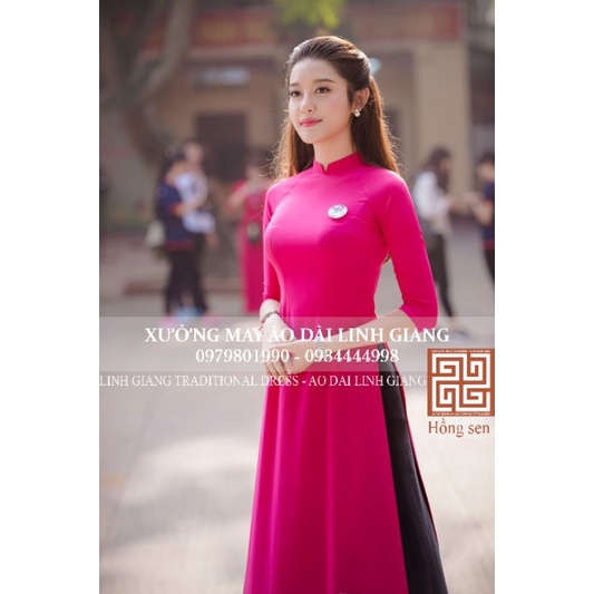 set áo dài 4 tà Hồng Sen, quần đen, lụa nhật_LINH GIANG