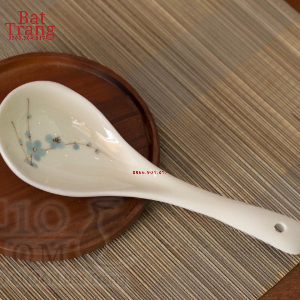 Muôi canh sứ ăn men kem Bát Tràng họa tiết vẽ tay - hàng có bảo hành