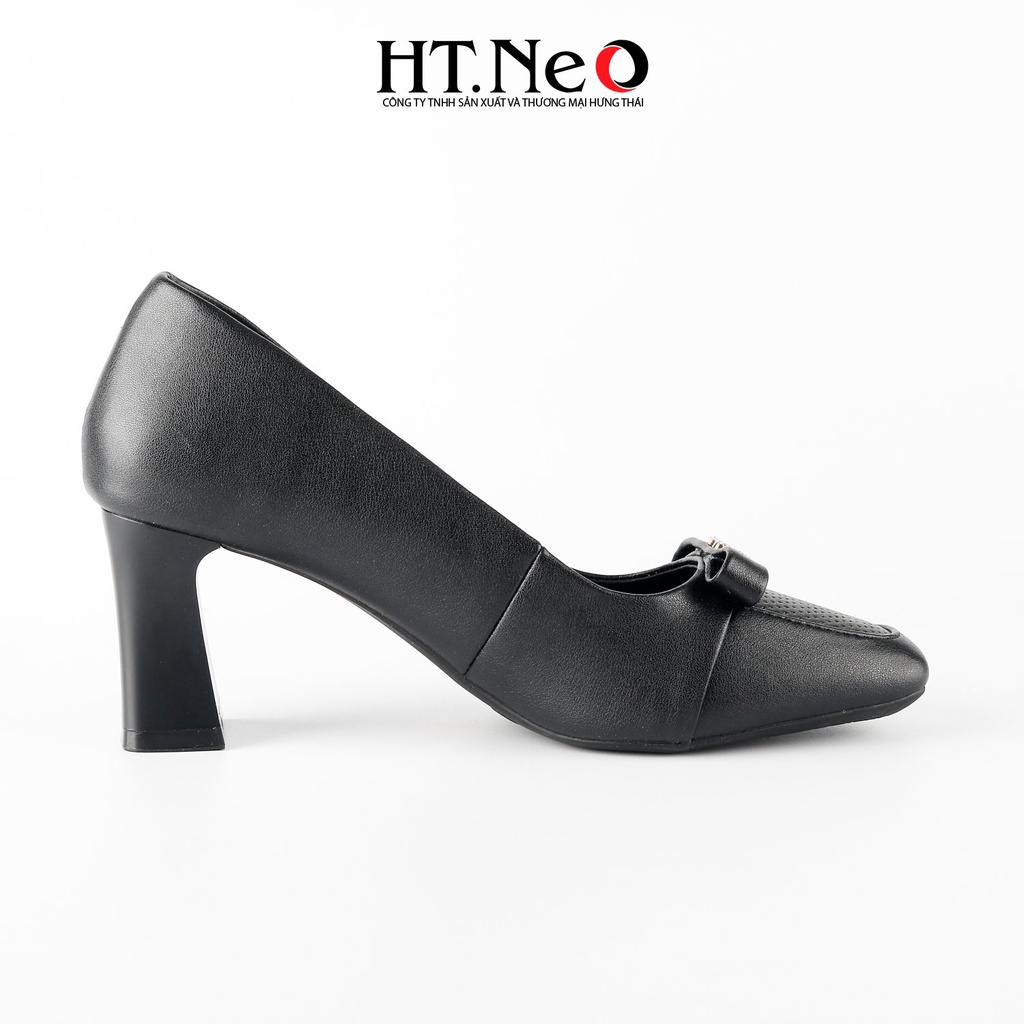 Giày cao gót đế vuông 7cm HT.NEO da bò siêu mềm, Nơ đính đá sang trọng, thanh lịch và vô cùng chắc chắn CS270