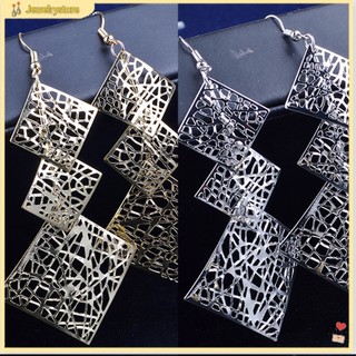 {jewelrystore} Khuyên tai mặt vuông rỗng dài cho nữ
