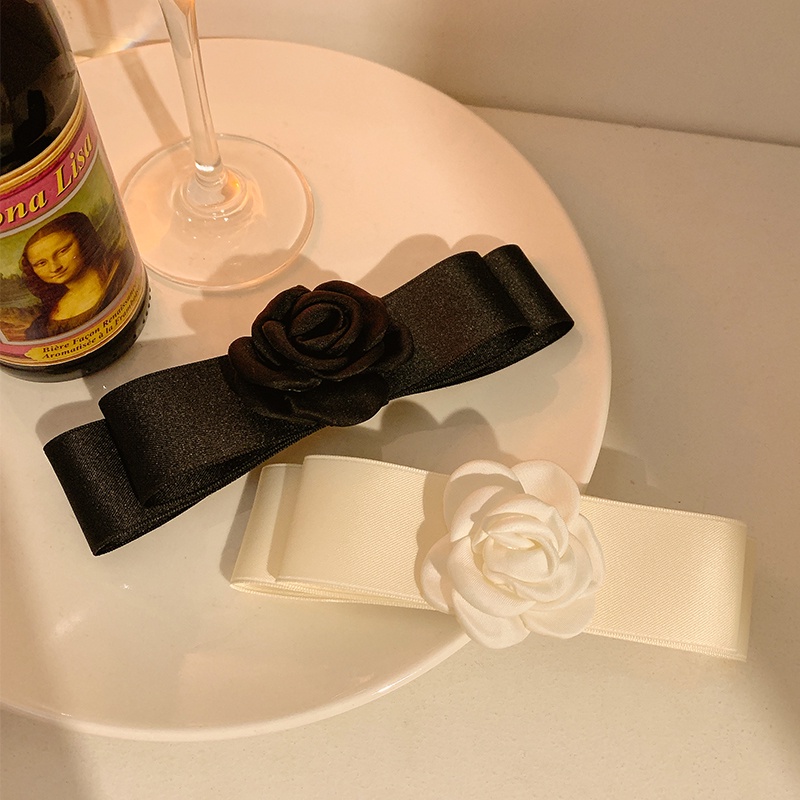 Kẹp Tóc Hình Nơ Màu Đen Bằng Satin Phong Cách Hàn Quốc Cho Nữ