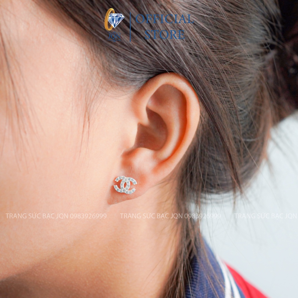 Bông tai nữ bạc thật giá rẻ mặt x nhỏ đính đá xinh xắn ms10/ Trang sức bạc JQN