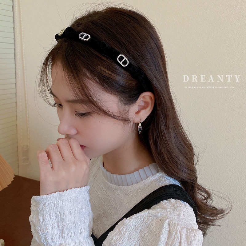 Băng Đô Vải Thắt Nút Họa Tiết Chữ Đính Kim Cương Phong Cách Pháp Thiết Kế Thời Trang