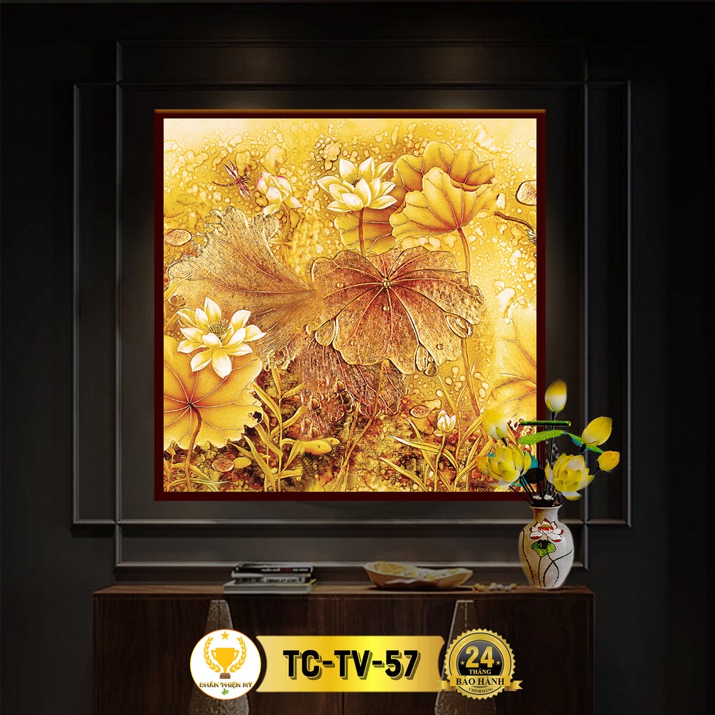 Đèn Hào Quang Phật Hoa Sen In Tranh Trúc Chỉ Vuông CHÂN THIỆN MỸ, Trang Trí Bàn Thờ, Treo Phòng Thờ TC-TV-57