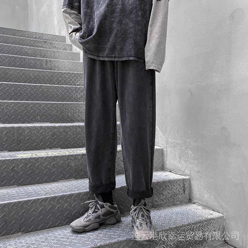 Quần Jeans Ống Rộng Lưng Thun Thời Trang Thu Đông Dành Cho Nam Và Nữ
