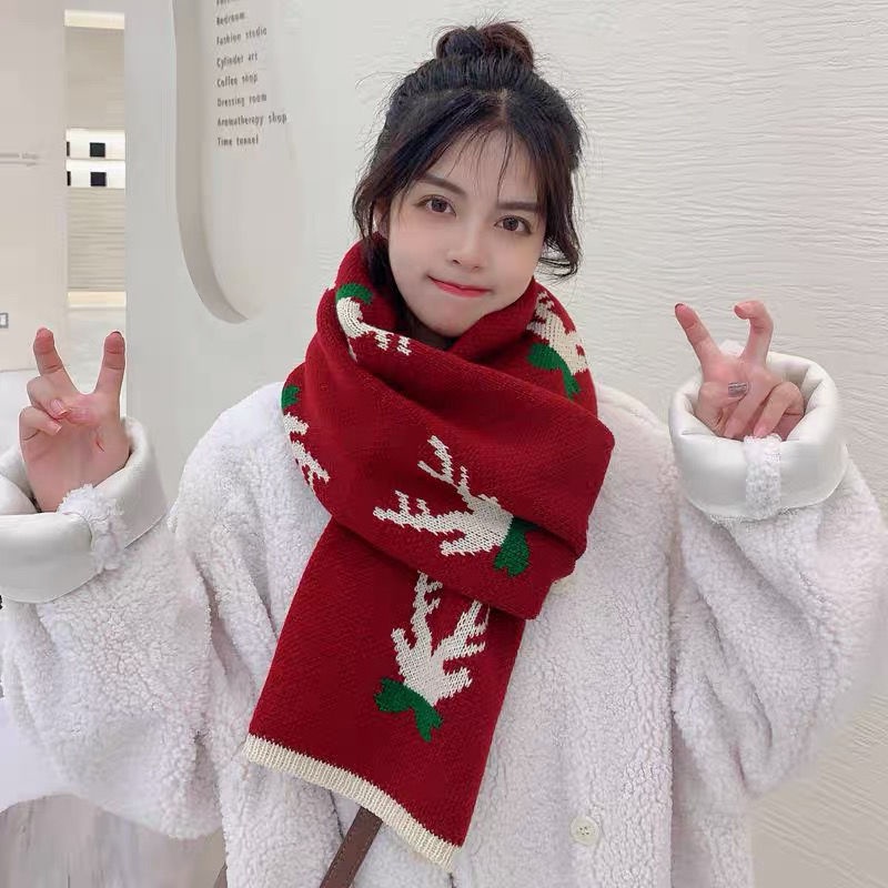 Khăn Choàng Cổ Bằng Len Dệt Kim Giữ Ấm Mùa Đông Phong Cách Giáng Sinh Dành Cho Nữ