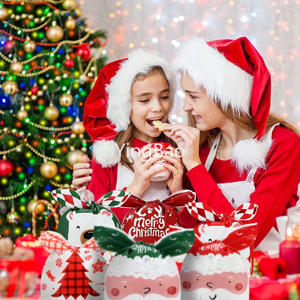 Set 50 Túi Nhựa Đựng Kẹo Họa Tiết Giáng Sinh Dễ Thương