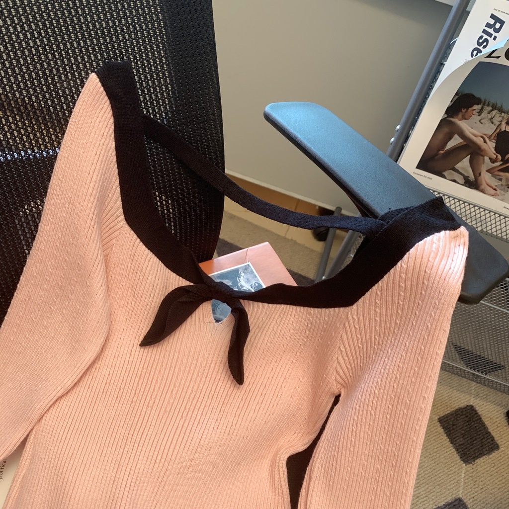 Áo sweater Dệt Kim Tay Dài Màu Sắc Tinh Khiết Phù Hợp Với Mọi Nơi Để Trình Diễn Giảm Béo Viền Cong Bên Trong Và Ngoài Áo Len