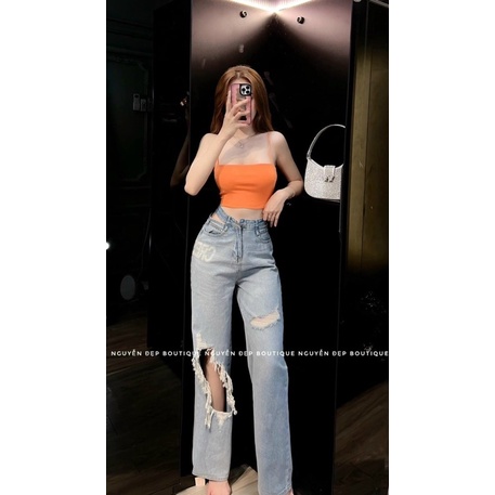 Áo 2 dây croptop thun borip dày dặn - mít shop2222