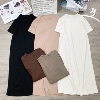 Đầm thun gân dáng dài form suông cổ tròn - Nhím Xù Shop