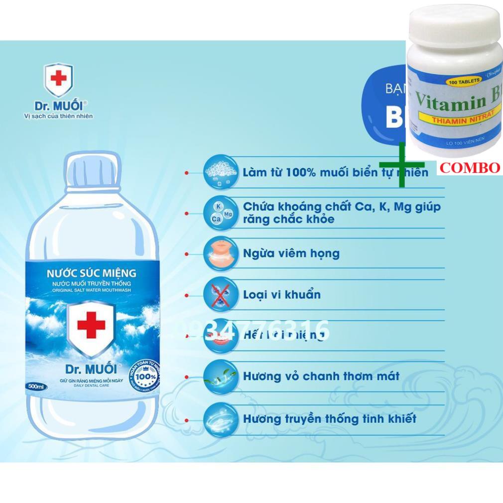 Combo Vitamin B1 chai 100 viên+ ✅ Nước Súc Miệng Dr. Muối Hương Truyền Thống