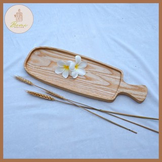 Khay gỗ decor BOMI - Khay gỗ đựng đồ ăn gỗ tần bì hình oval có tay cầm tiện dụng BOMK29