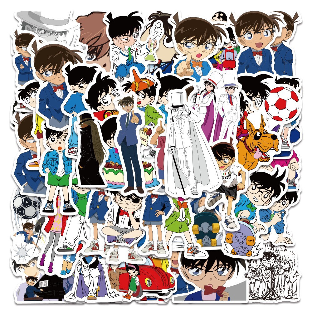 Bộ 50 Miếng Dán Chống Thấm Nước Hình Thám Tử Conan Dùng Trang Trí Vali / Kính Mát