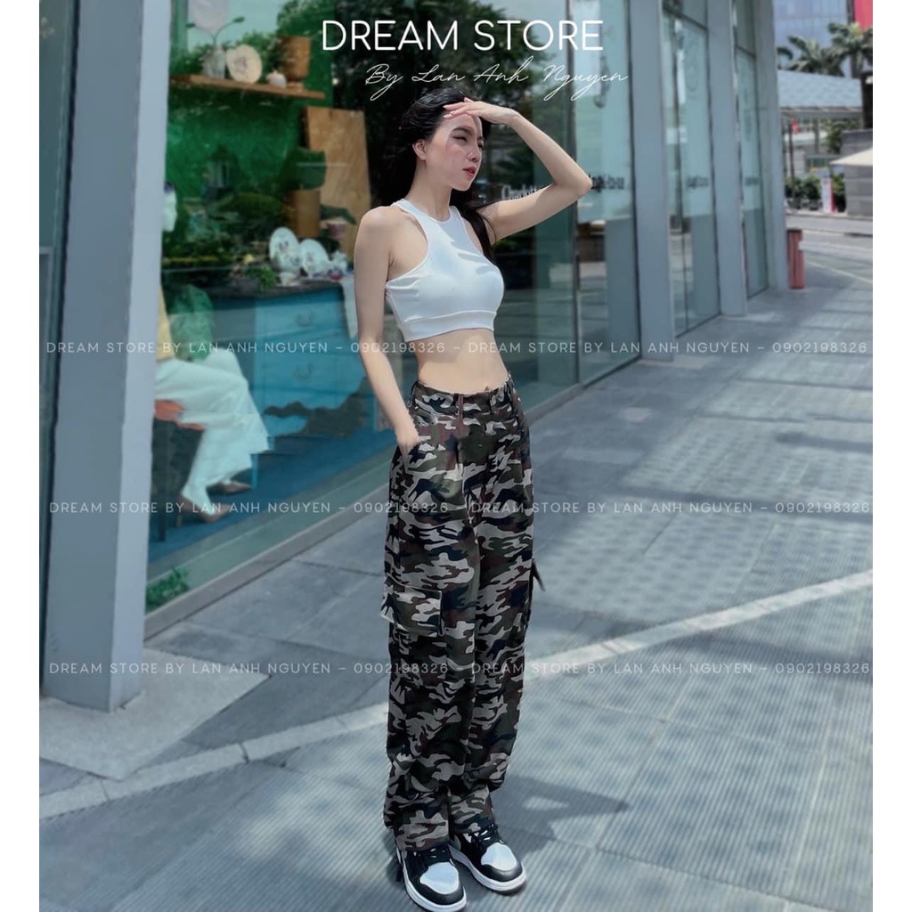 Set đồ nữ (có bán lẻ) Áo 3 lỗ croptop Quần rằn ri túi hộp cá tính, hàng Loan Rose (Lesud)