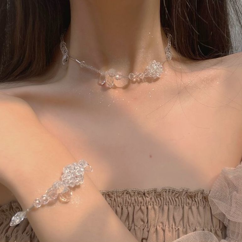 Bộ vòng cổ, vòng tay pha lê cao cấp trong suốt sáng lấp lánh